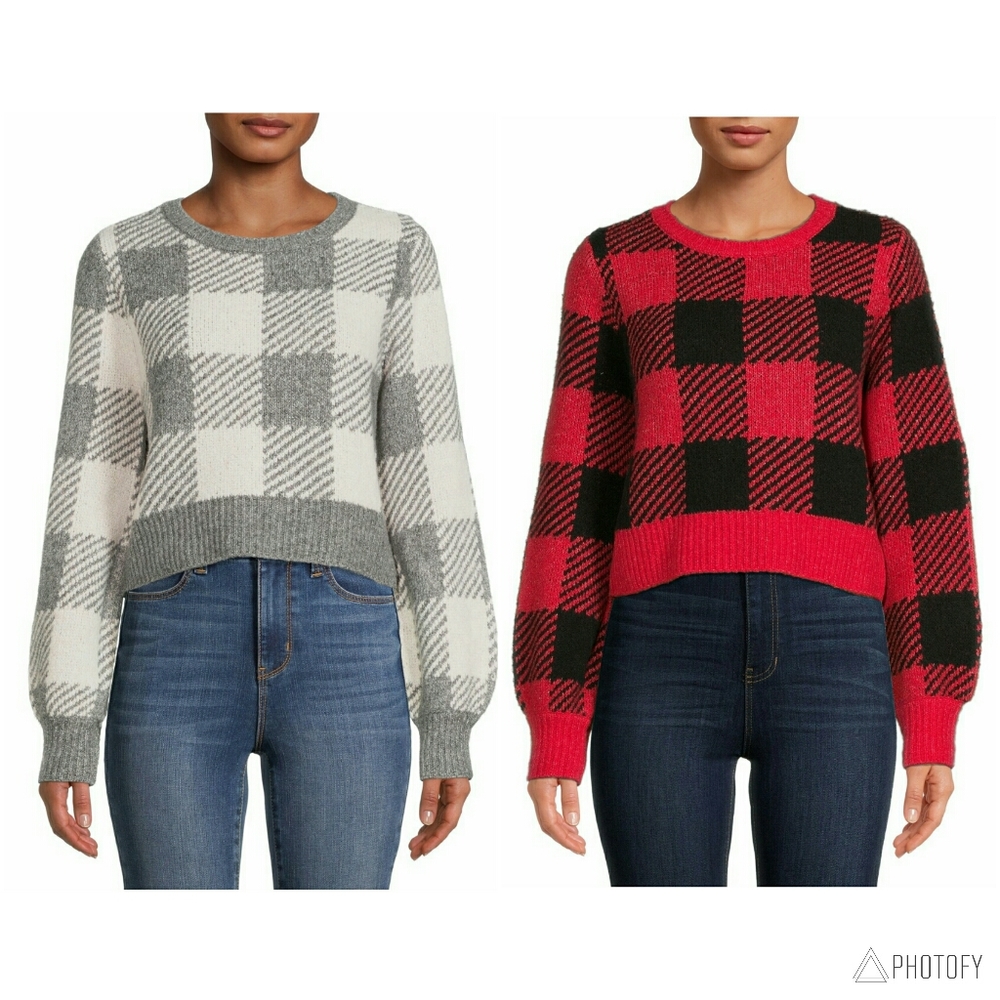 NWT Women's Wild Skye Soft & Cozy Plaid Sweater Lot - Black / Red & Gray / White